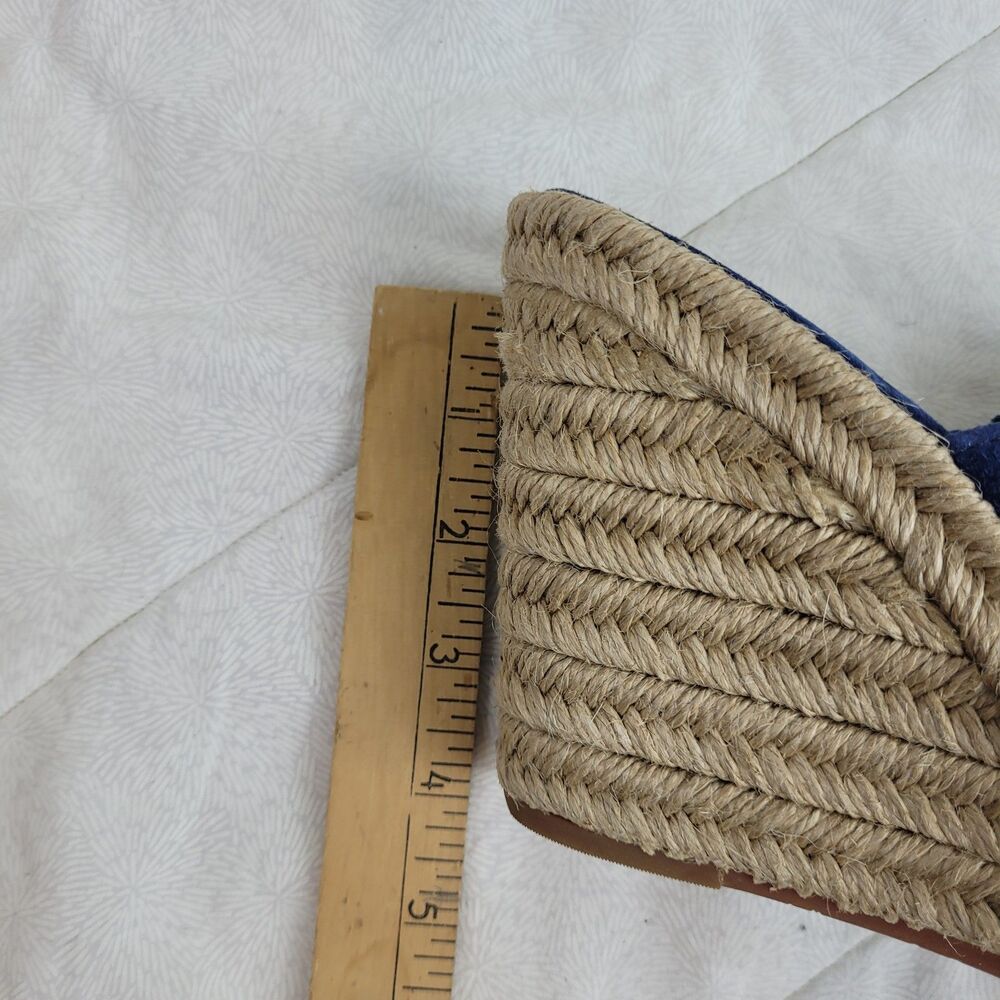 JOHNSTON & MURPHY BLUE SUEDE ESPARTO ROPE HIGH HEEL OPEN TOE WEDGE MULE 10M - Picture 11 of 13